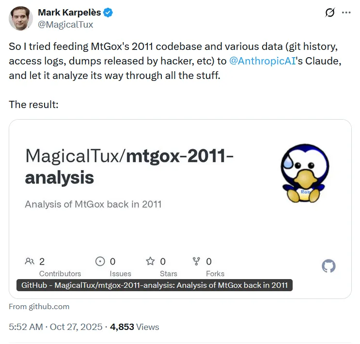 Mt.Gox前CEO利用AI揭示2011年黑客攻击关键漏洞