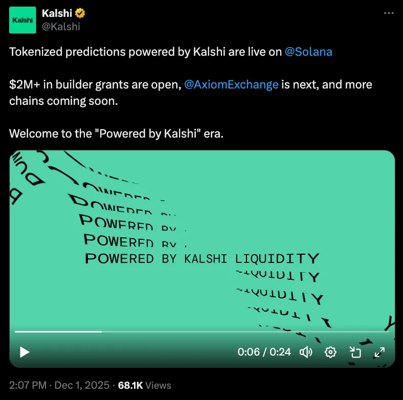 Kalshi在Solana上线代币化投注合约，估值达110亿美元