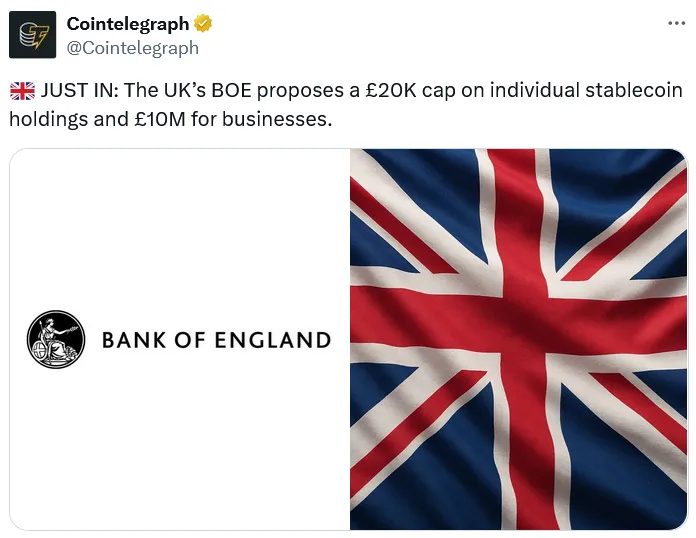 英格兰银行副行长警告：放宽稳定币监管或引发信贷危机