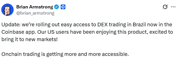 Coinbase扩展DeFiMullet至巴西提供数万代币交易选择