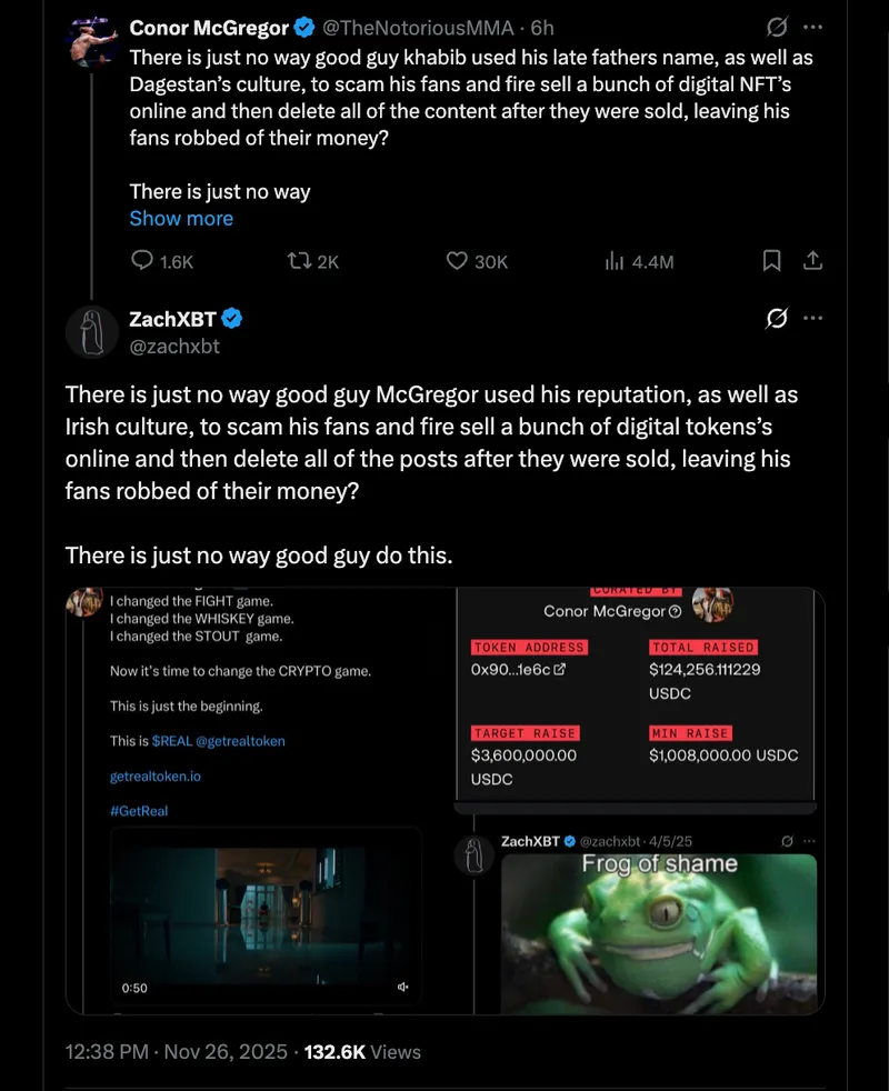 麦格雷戈指责哈比布NFT售卖，链上侦探反击揭其代币失败内幕