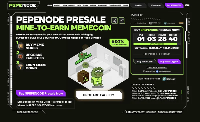 PEPENODE presale page - best new meme coin to buy today.