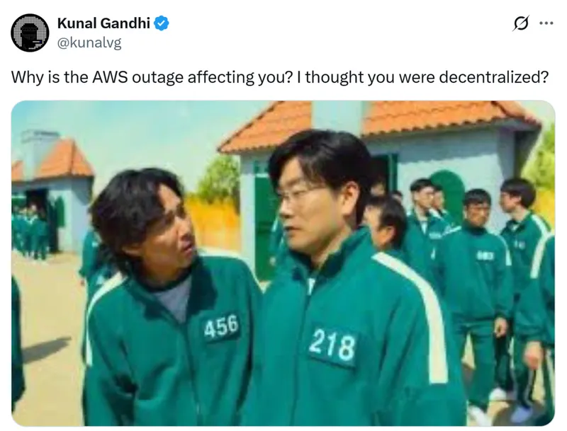 AWS宕机揭示加密货币平台对中心化依赖的脆弱性