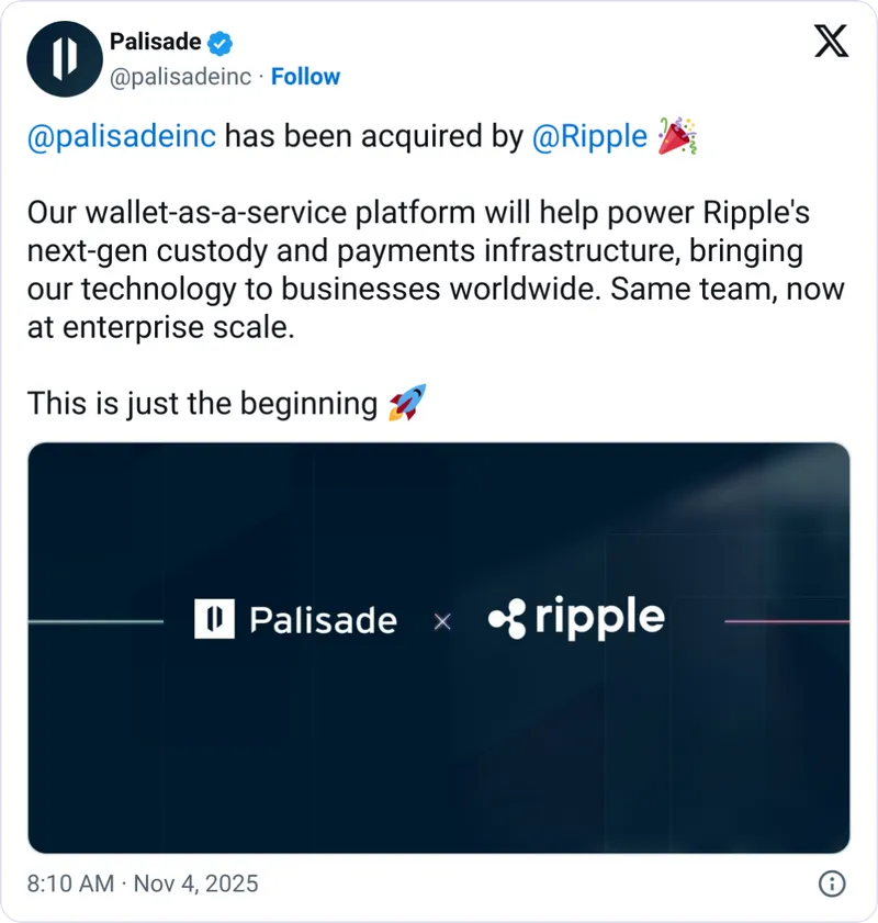 Ripple收购Palisade强化机构加密服务布局