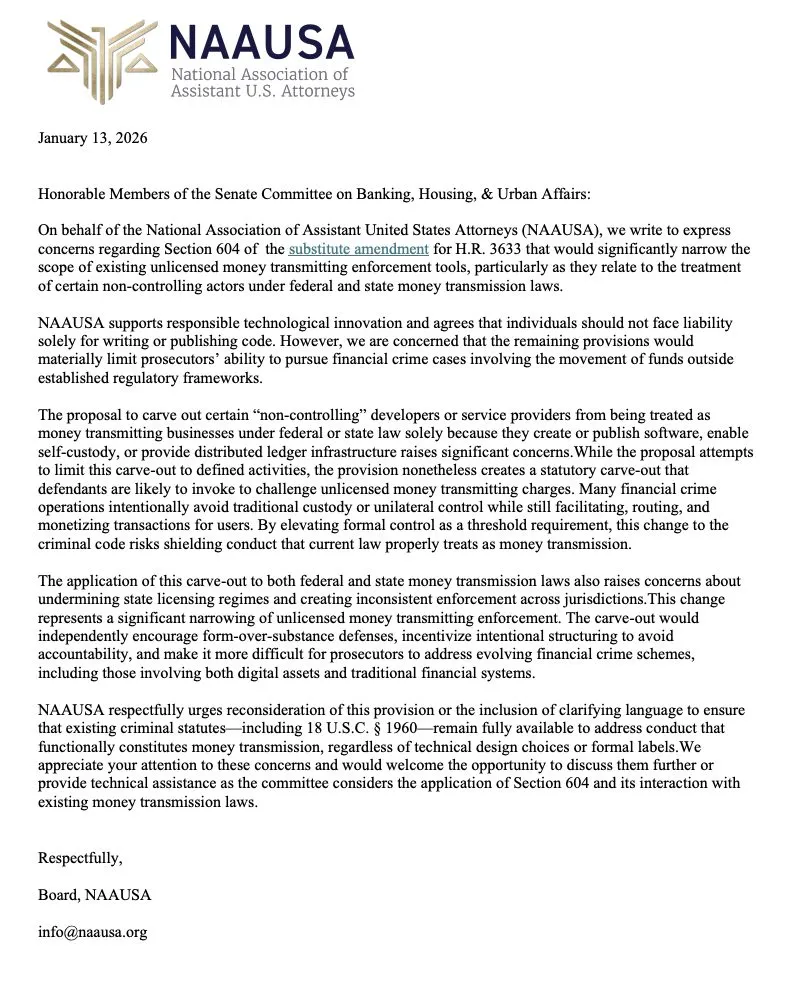 Developer Safeguards Market Structure Bill - The Full NAAUSA Letter