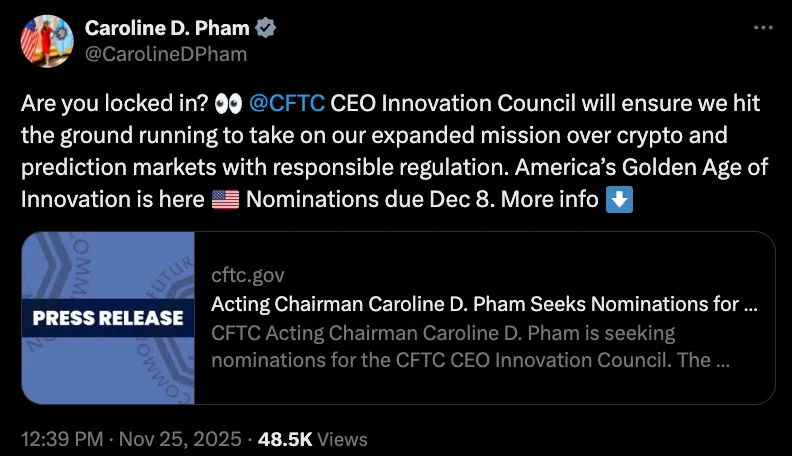 CFTC寻求首席执行官推动加密货币政策创新