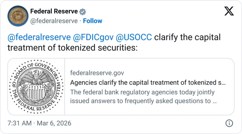 Federal Reserve, Banking, US Government, Tokenization, RWA Tokenization